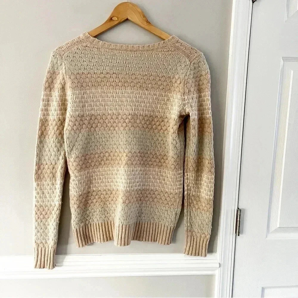 J. Crew Striped Lambswool Neutral Honeycomb-Stitch Sweater Size XS